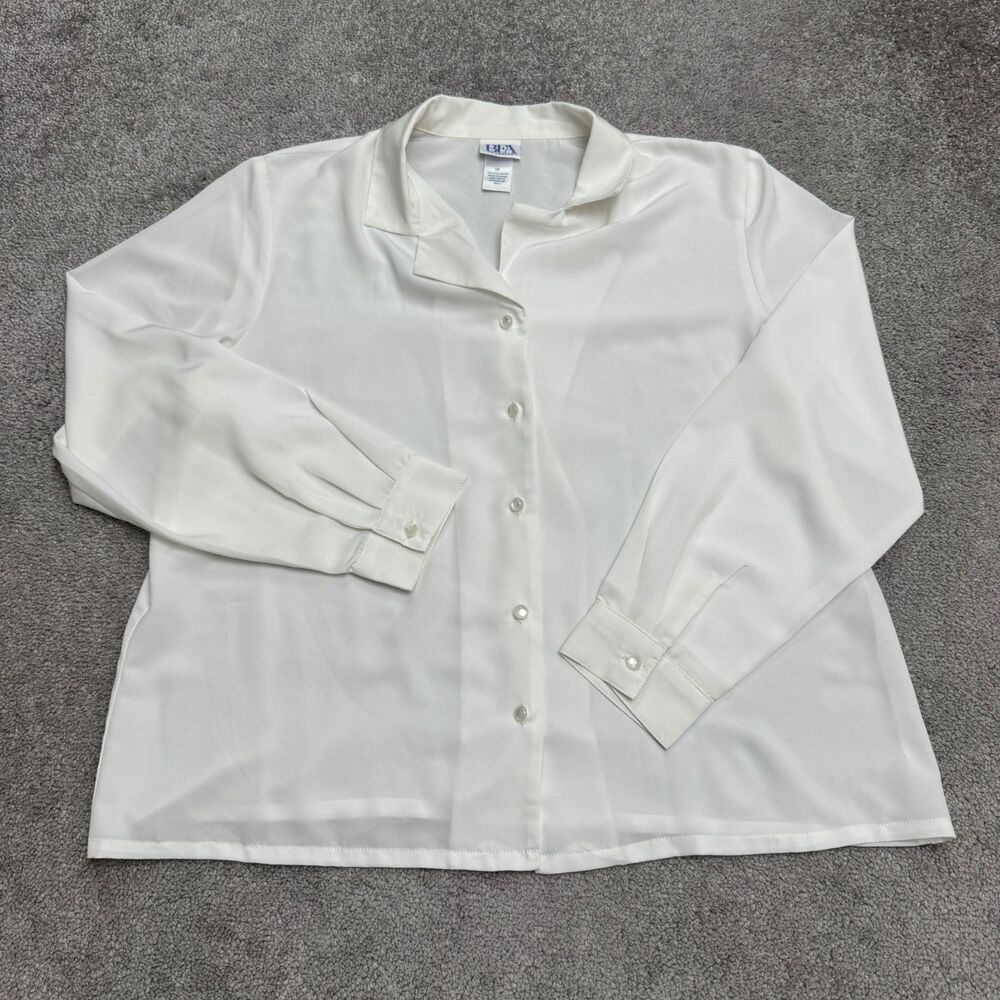 Vintage BFA Classics Silky Long Sleeve Button Up Blouse Womens 18 White Top